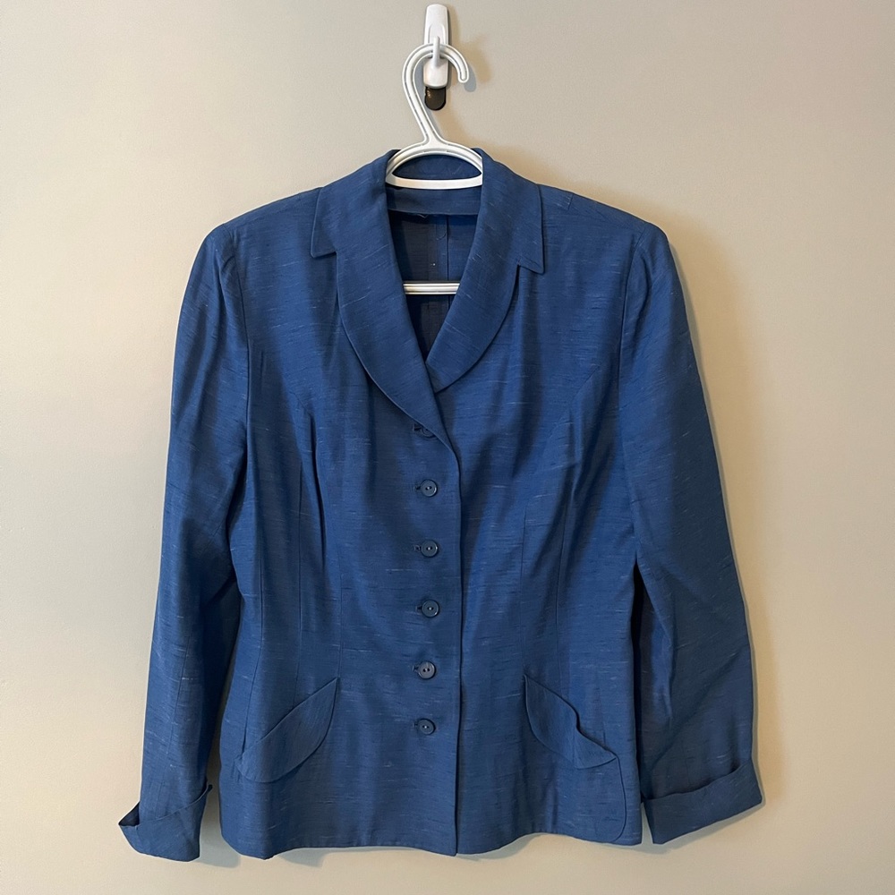 Vintage 1950s suit heathered cornflower blue slubbed rayon early 50s